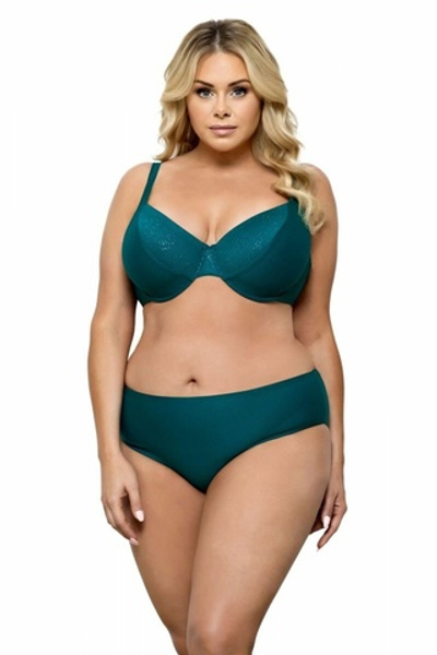 Раздельный купальник plus size с блестящими деталями на лифе (Размер: 80F/40) (Цвет: изумрудный)