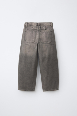 ZARA ДЖИНСЫ RELAXED BARREL СО ШЛЕВКОЙ, СЕРО-КОРИЧНЕВЫЙ