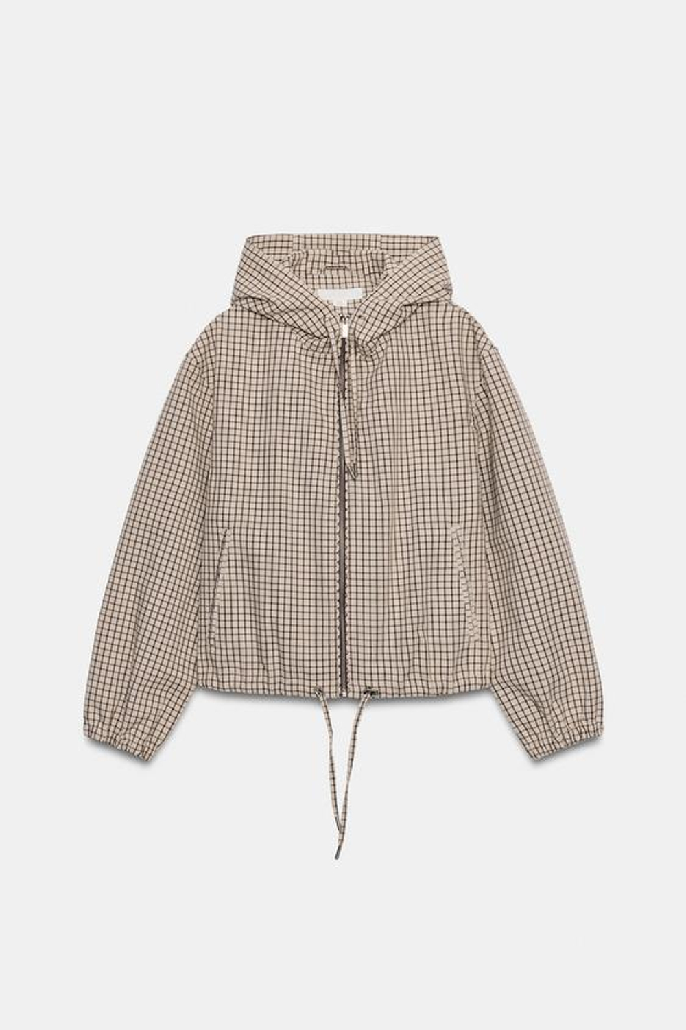 ZARA КУРТКА В КЛЕТКУ С КАПЮШОНОМ, ЖЕЛТОВАТО-БЕЛЫЙ