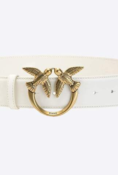 LOVE BIRDS LEATHER BELT - white–gold / L (100 см)- L (100 см)