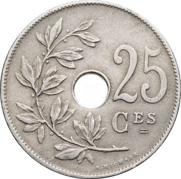 25 сантимов 1909 Бельгия (надпись на французском - ROYAUME DE BELGIQUE)