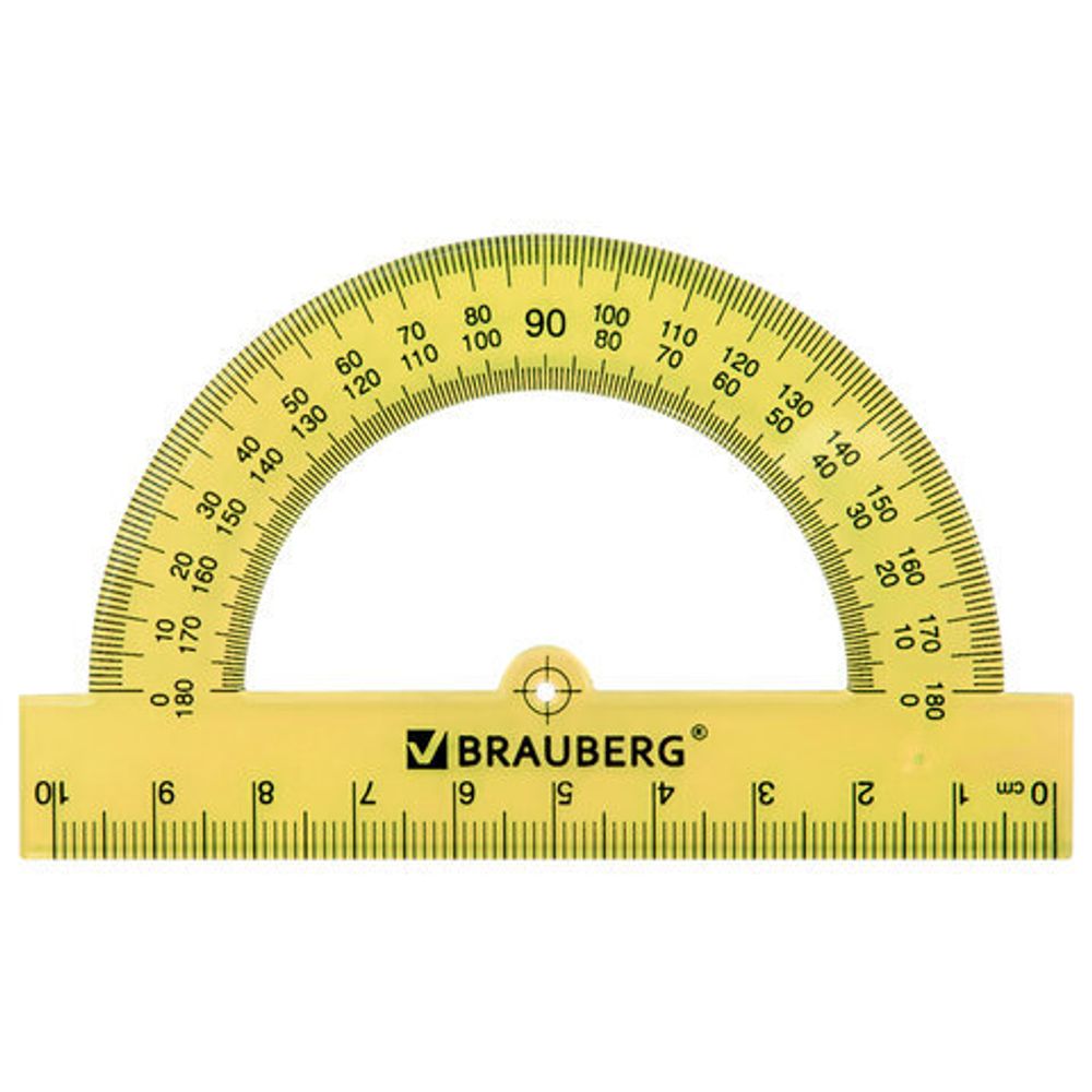 Транспортир пластиковый 10 см, 180 градусов, BRAUBERG, прозрачный, неоновый, ассорти, 210847