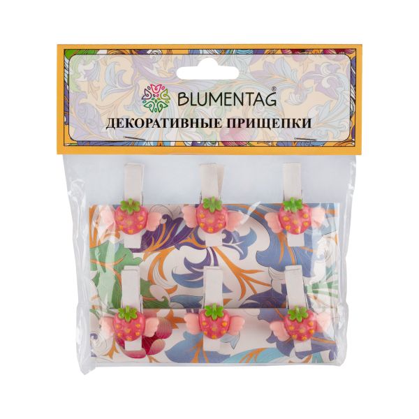 Прищепки декоративные 5х6 шт, 3.5 см, S102 Клубника, Blumentag WCRH-35