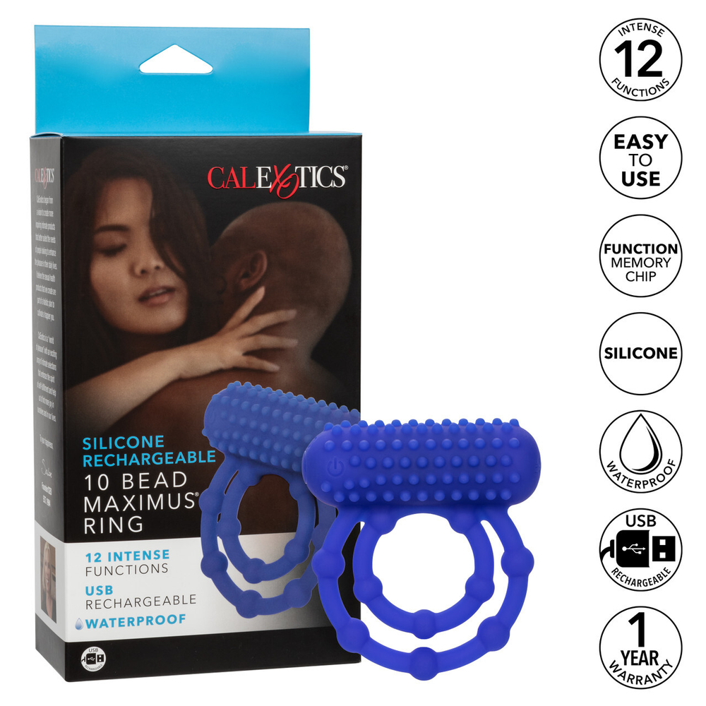 Эрекционное двойное виброкольцо Silicone Rechargeable 10 Bead Maximus Ring