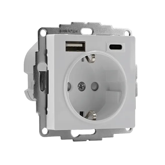 Розетка с USB A+C с заземлением и защитными шторками Systeme Electric AtlasDesign Белый ATN000132