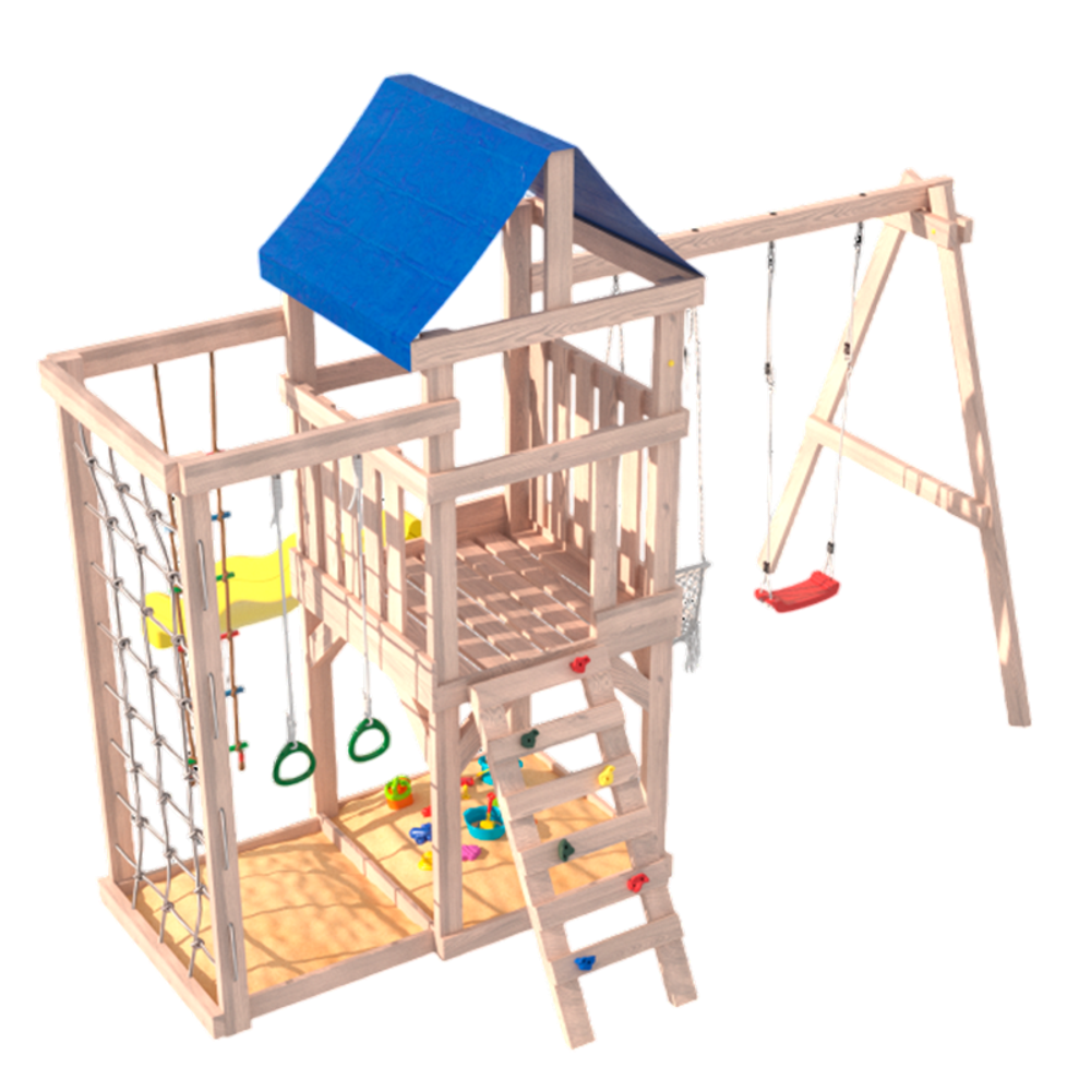 Детская площадка неокрашенная Fun Land с сеткой стенкой и плетенным креслом