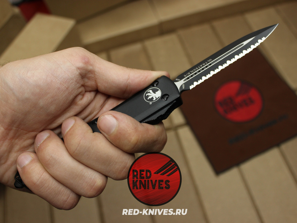 Нож Microtech Ultratech D/E PS A+++ - черная рукоять, кинжальный черный клинок RK/Н90