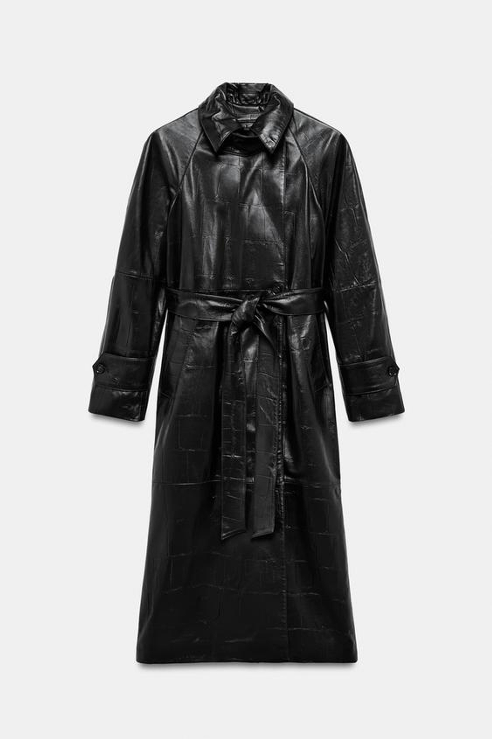 ZARA ДЛИННЫЙ ТРЕНЧ ИЗ 100% КОЖИ — ZW COLLECTION, ЧЕРНЫЙ