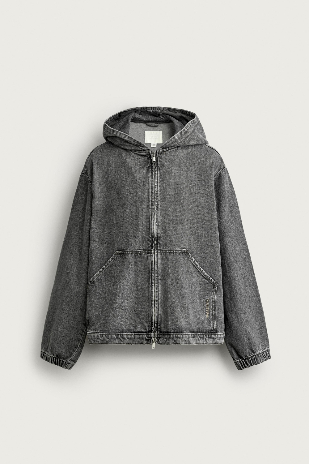 ZARA ДЖИНСОВАЯ КУРТКА RELAXED FIT С КАПЮШОНОМ, СЕРЫЙ