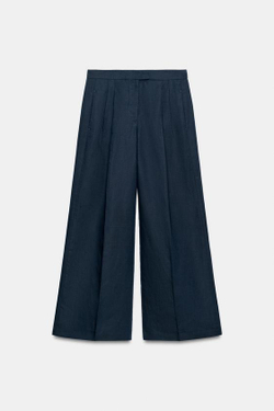 ZARA БРЮКИ ПРЯМОГО КРОЯ С ЗАЩИПАМИ — ZW COLLECTION, МОРСКОЙ СИНИЙ