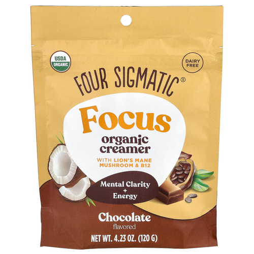 Four Sigmatic, Focus, органические сливки с ежовиком гребенчатым и витамином B12, шоколад, 120 г (4,23 унции)