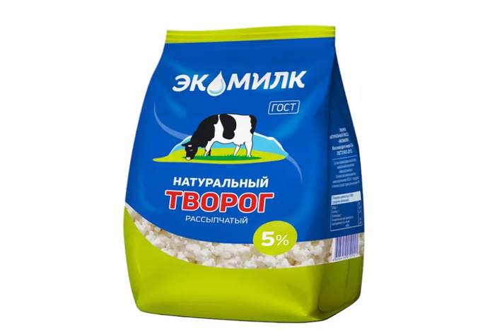 Творог натуральный рассыпчатый "Экомилк". Массовая доля жира 5% 350 г./6 шт (10.09.25/15.10.25 № 421)