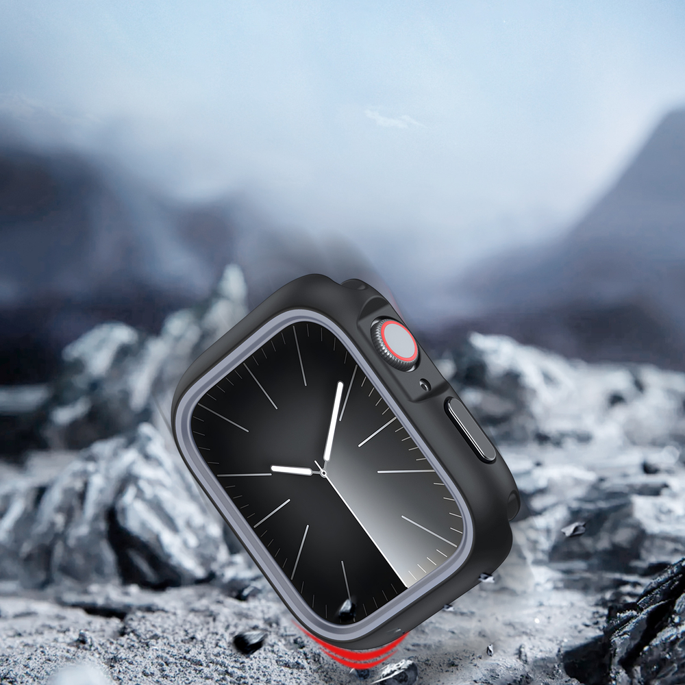 Чехол-бампер для часов Apple Watch серия 10, размер 42мм, черный с серой вставкой (Black/Gray) от Dux Ducis, серия Bamo Series