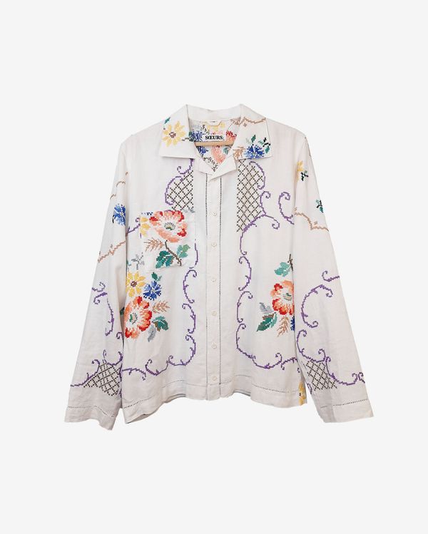 Рубашка Украшенная Вышивкой Крестиком / Criss-Cross Bouquet Long Sleeve белая - фото 1