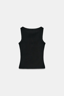 ZARA ХЛОПКОВАЯ ФУТБОЛКА БЕЗ РУКАВОВ, ЧЕРНЫЙ