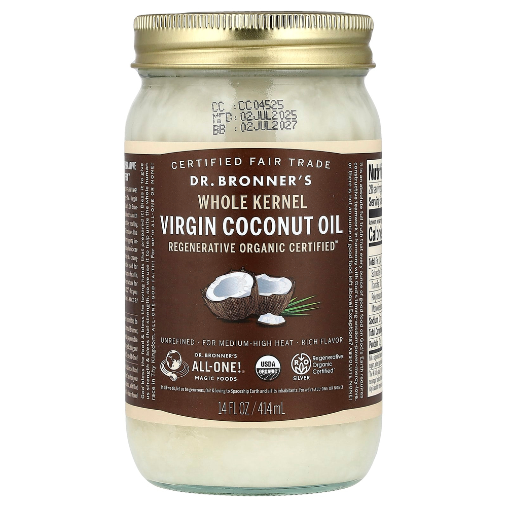 Dr. Bronner's, нерафинированное кокосовое масло первого отжима, из цельных ядер, 414 мл (14 жидк. унций)