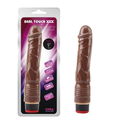 Коричневый вибратор-реалистик 9” Vibe Cock - 22,5 см. (Цвет: коричневый)