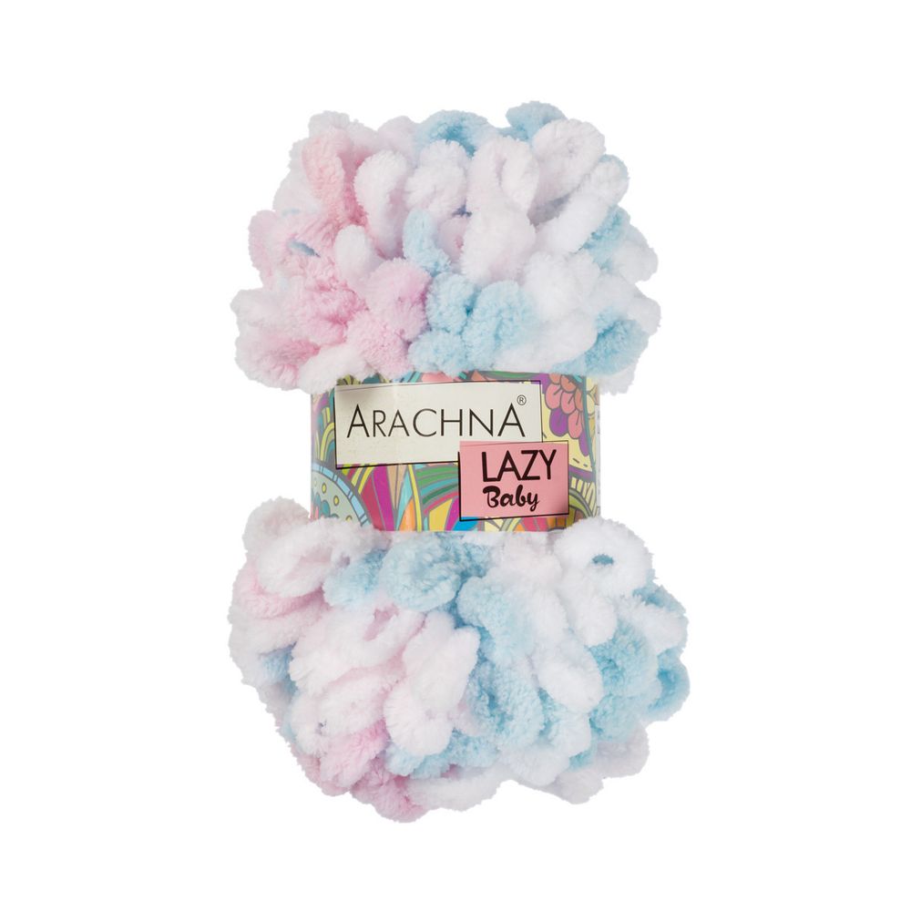 Пряжа Arachna Baby Lazy / уп.5 мот. по 100г, 8.5м, 03 белый-голубой-св.розовый-розовый