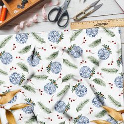 Ткань интерлок снежные шары с еловыми ветками