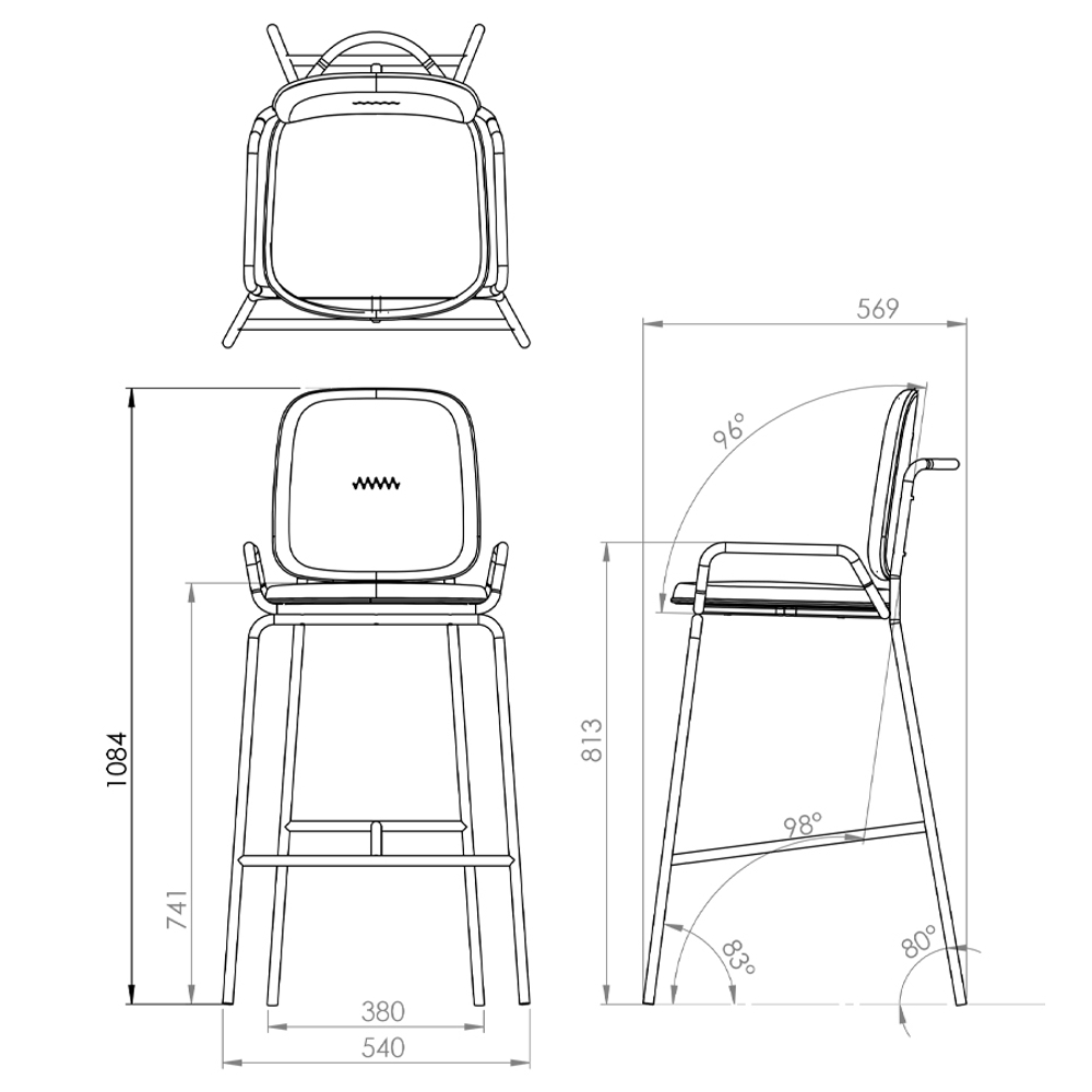 Стул барный LATITUDE Ror, 2 Frame, велюр, черный/черный