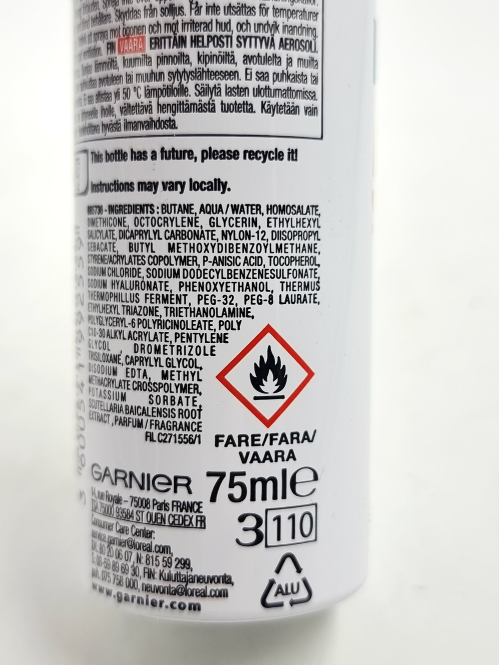 солнцезащитный спрей для лица Garnier Ambre Solaire Over Makeup супер SK50 УФ 75 мл (Из Финляндии)