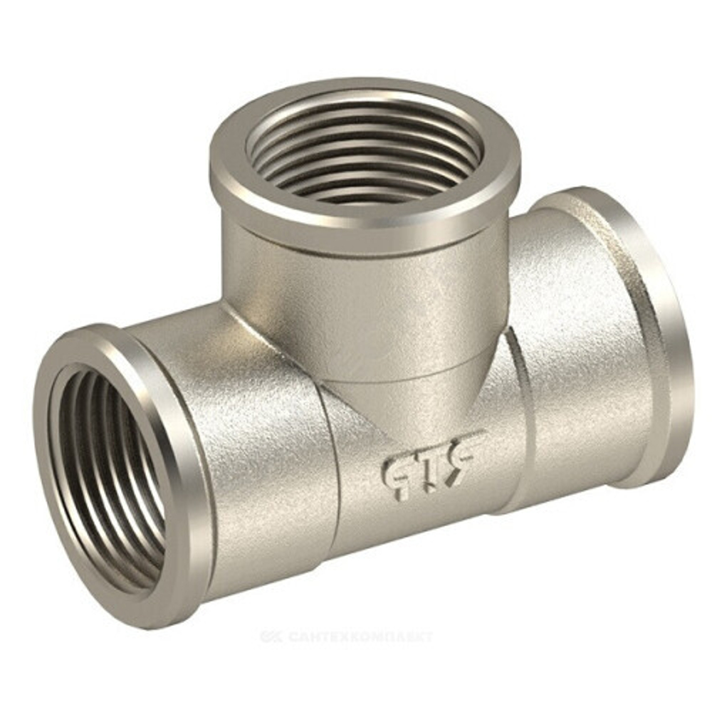 Тройник латунь никель Ду 15 (1/2") ВР/ВР RTP (РосТурПласт) 25195