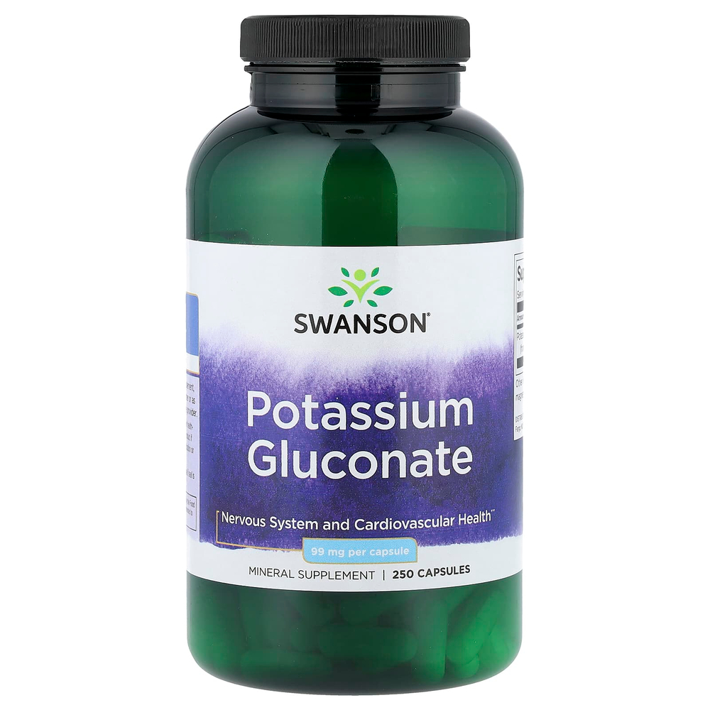 Swanson Vitamins, Глюконат калия, 99 мг, 250 капсул