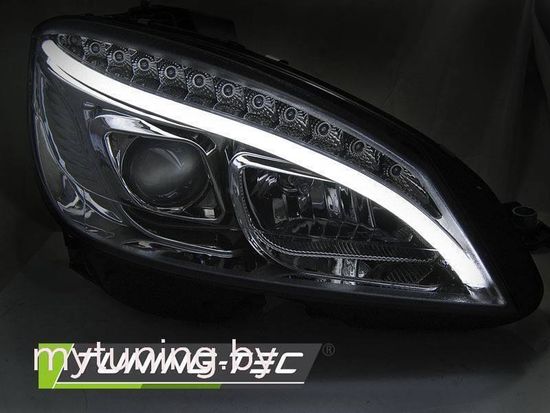 Передние фары Tube Light для Mercedes C-Class W204 (07-10) Dynamic Chrome W222 Look
