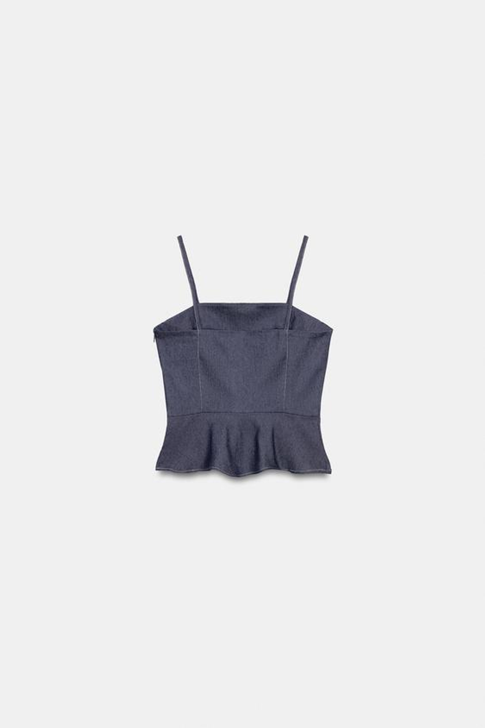 ZARA ТОП С БАСКОЙ И НАВЕСНЫМИ ПЕТЛЯМИ, ИНДИГО