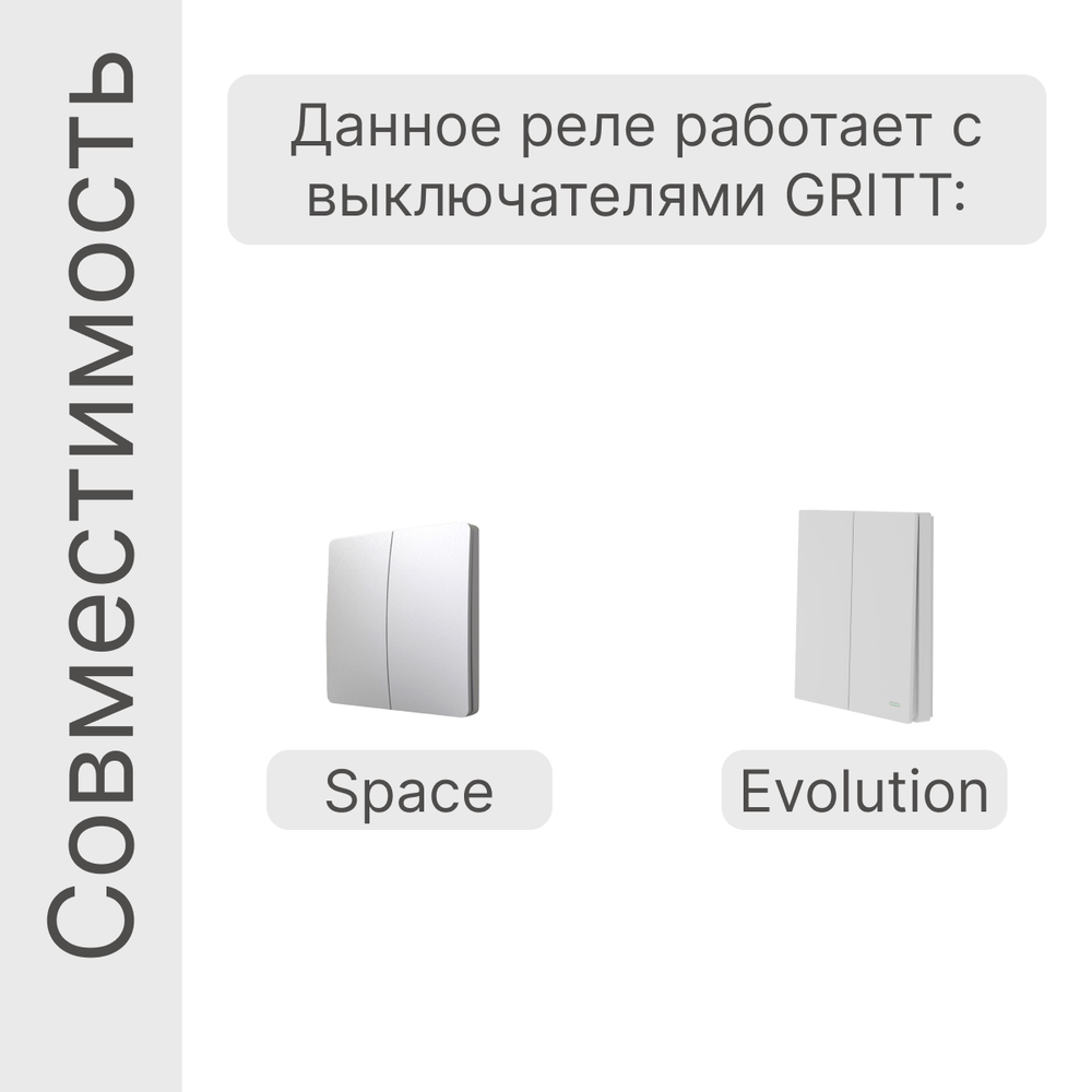 Умное реле управления жалюзи GRITT Core 2.0 в подрозетник 1 линия 433 + WiFi, CR2206W