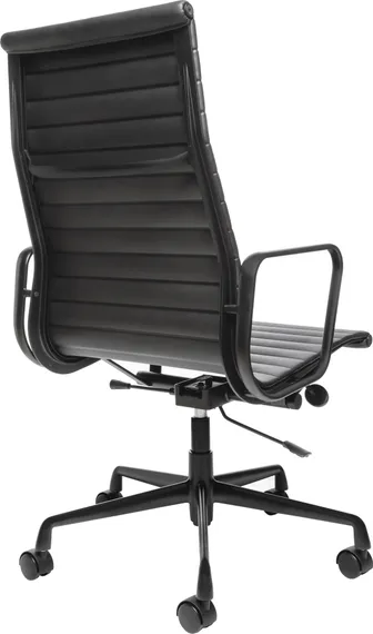 Культовое офисное кресло Eames Ribbed EA 119 из черной кожи с черным каркасом | Купить в Hallberg.ru
