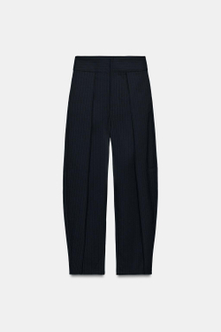 ZARA БРЮКИ BALLOON С ЗАЩИПАМИ, МОРСКОЙ СИНИЙ