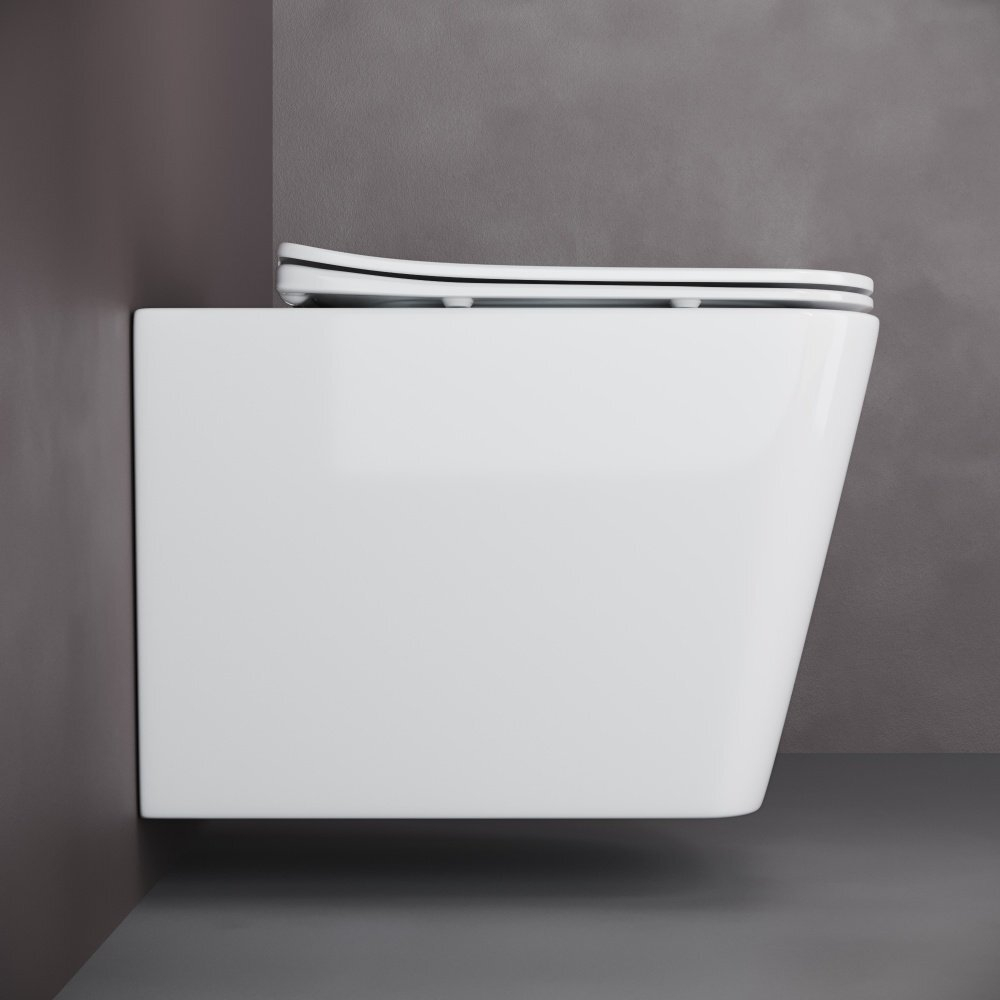 Комплект подвесной безободковый унитаз Ceramica Nova Cubic Rimless CN1806 36 x 53 x 37 см с сиденьем Soft Close + инсталляция Creto Standart 1.0