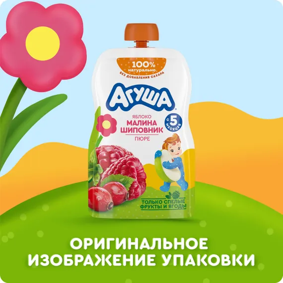 Пюре Агуша Яблоко-малина-шиповник с 5 мес 90 г