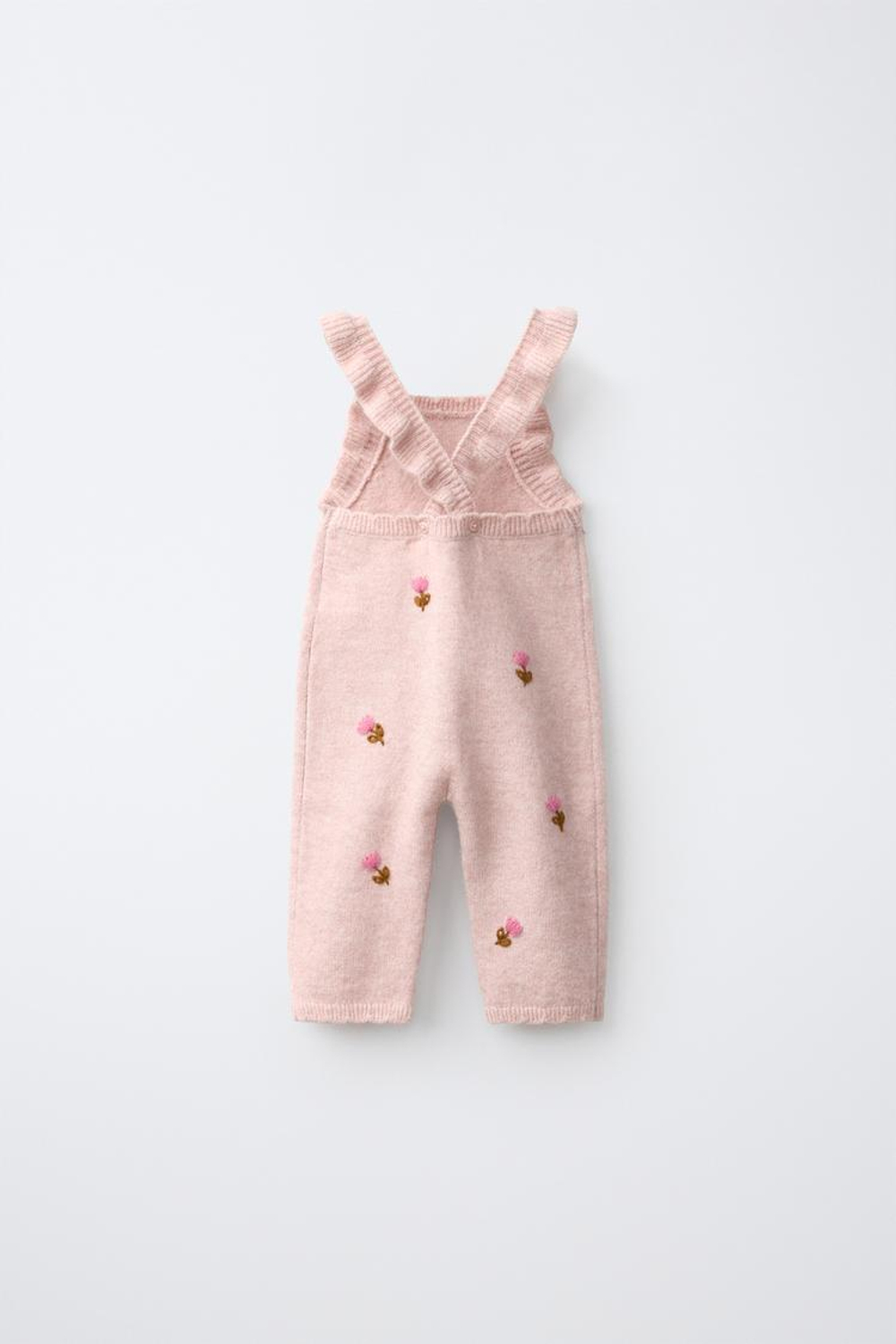 ZARA ДЛИННЫЙ ТРИКОТАЖНЫЙ КОМБИНЕЗОН С ВЫШИВКОЙ, ЦВЕТ РОЗОВОГО ДЕРЕВА