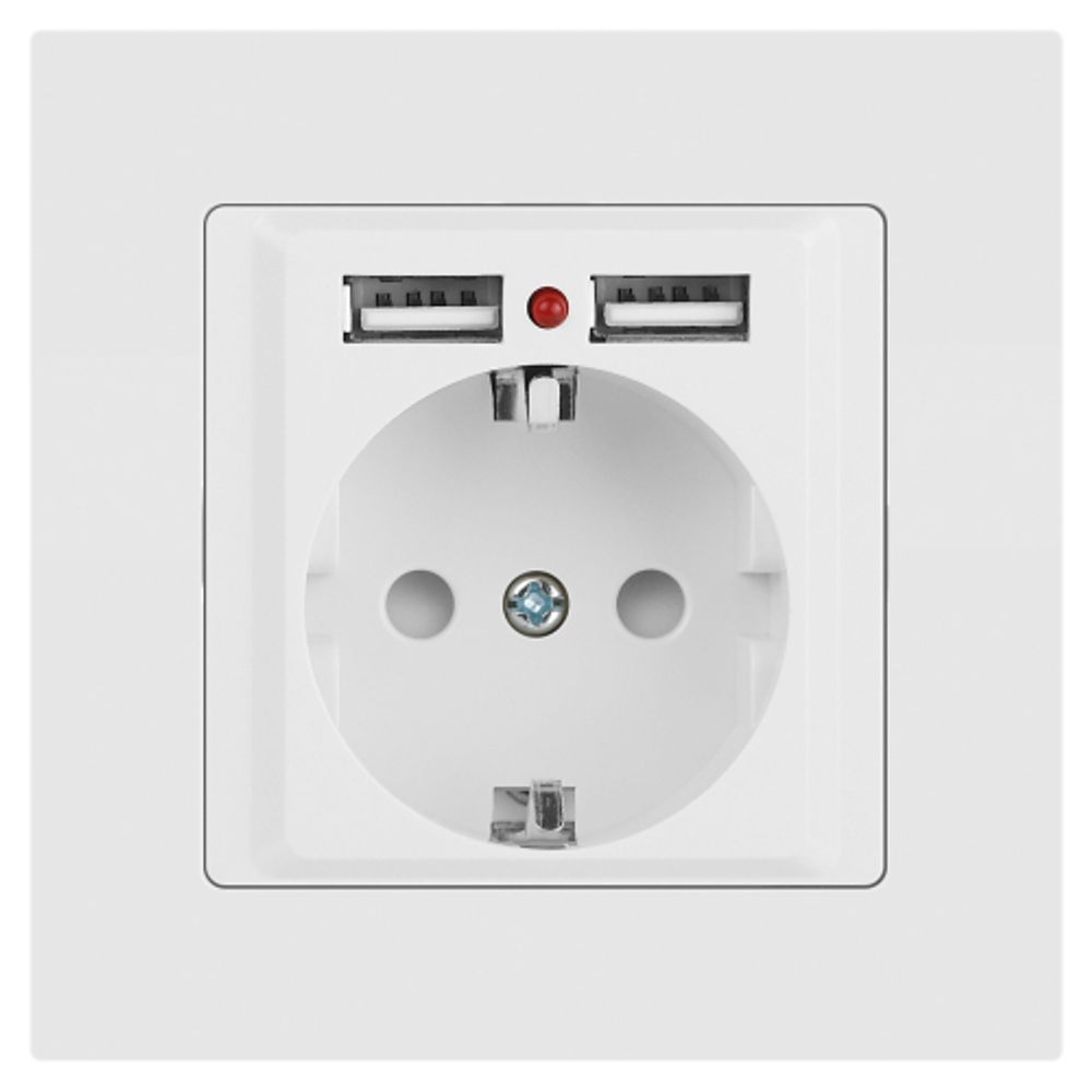 Розетка Intro Accent 6-410-01 с заземлением 2P+E Schuko со шторками 16А-250В + 2хUSB IP20 СУ белый | Intro