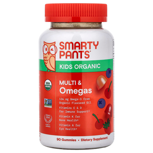 SmartyPants, органические мультивитамины и омега-кислоты для детей, со вкусом ягод и вишни, 90 жевательных таблеток