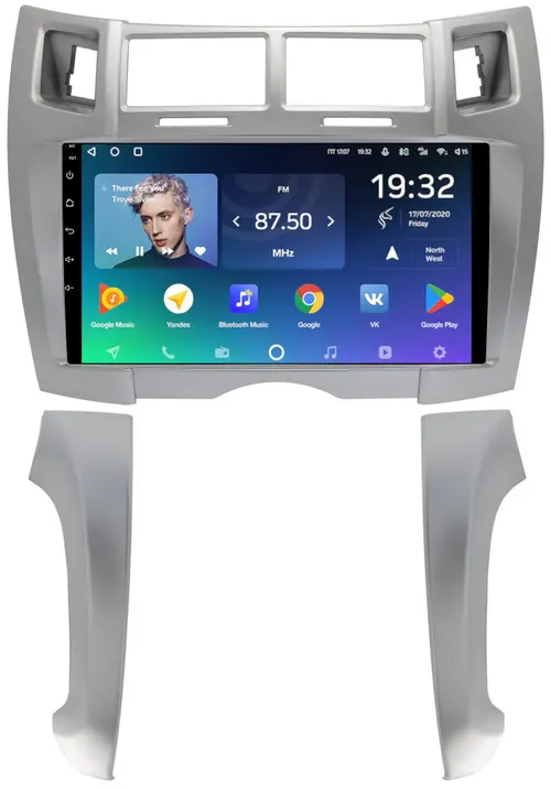Магнитола для Toyota Vitz 2, Yaris 2 2005-2011 (рамка серебро тип 2) - Teyes CC2 PLUS монитор 9" QLED, Android 10, Быстрая, SIM-слот