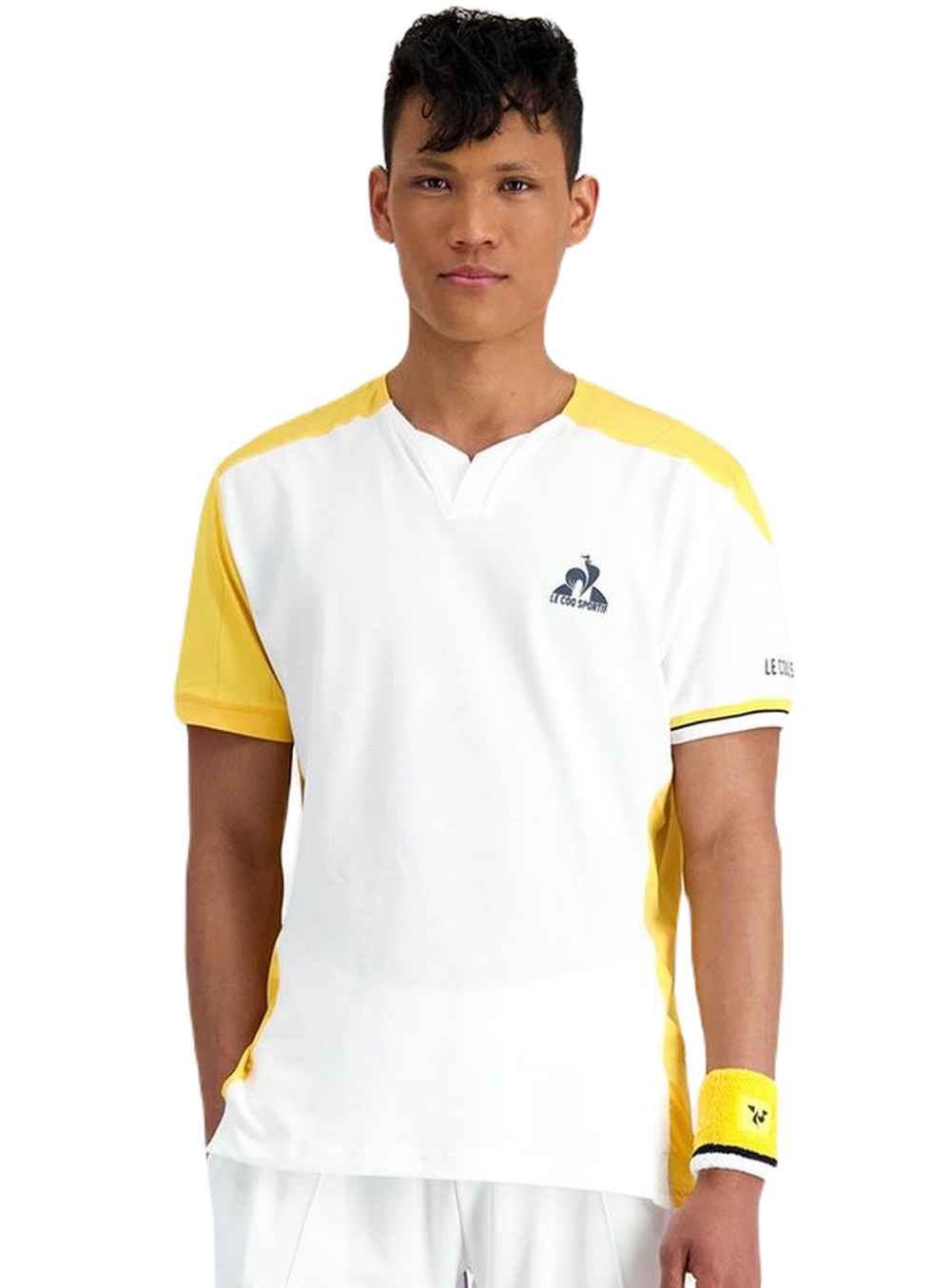 Мужская теннисная футболка Le Coq Sportif Tennis Pro T-Shirt SS 23 N°1 M - new optical white/jaune champion