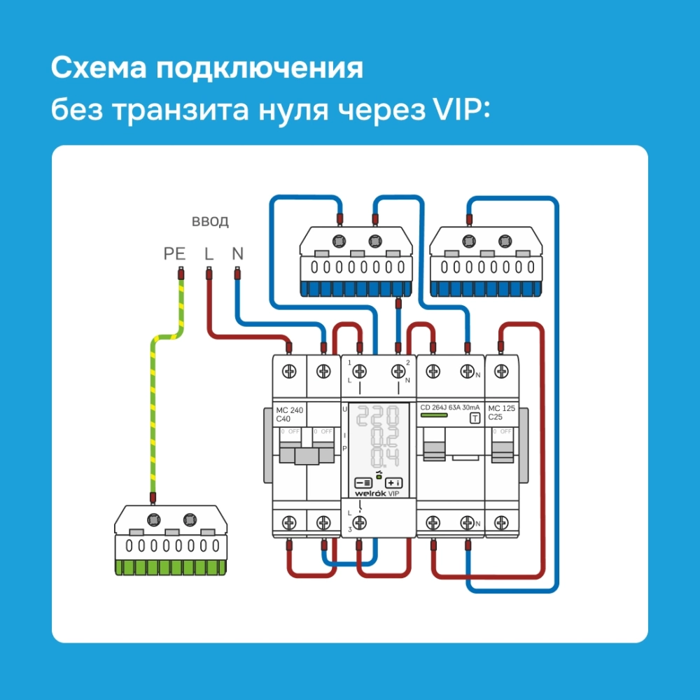 Реле напряжения с контролем тока Welrok VIP-40 red