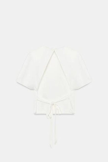 ZARA АТЛАСНЫЙ ТОП С ПОДПЛЕЧНИКАМИ И ЗАВЯЗКАМИ, ЖЕЛТОВАТО-БЕЛЫЙ