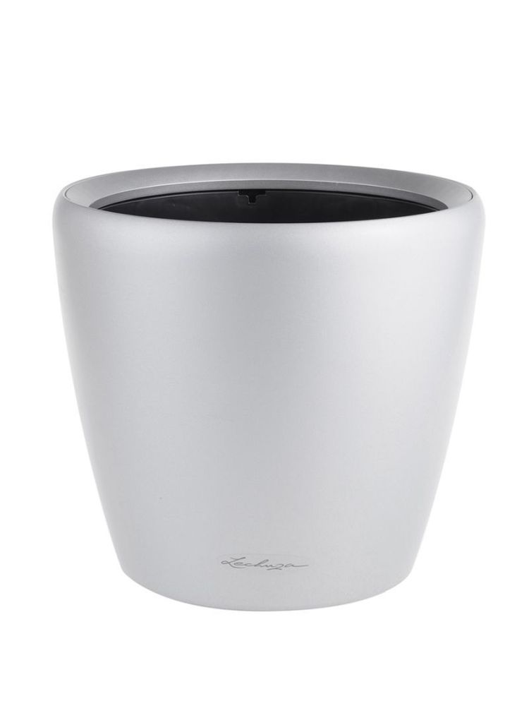 Кашпо Lechuza "Classico LS Complete silver metallic" (пластик), D35xH33 см
