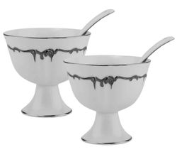 Lenardi 666-405 Набор из 2 креманок 9см ARGENTO с ложками в под.уп.(х8)Фарфор