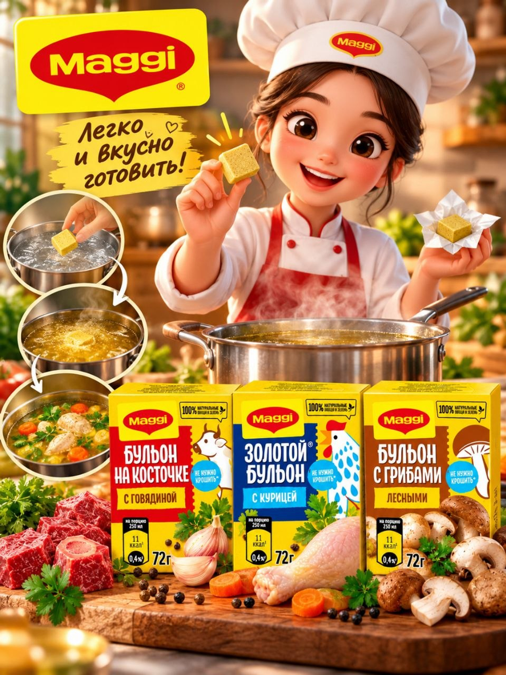 Бульон MAGGI ассорти 3 вкуса, по 72 г
