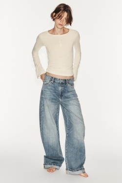 ZARA ДЖИНСЫ TRF BAGGY FOLDED СО СРЕДНЕЙ ПОСАДКОЙ, ГОЛУБОЙ