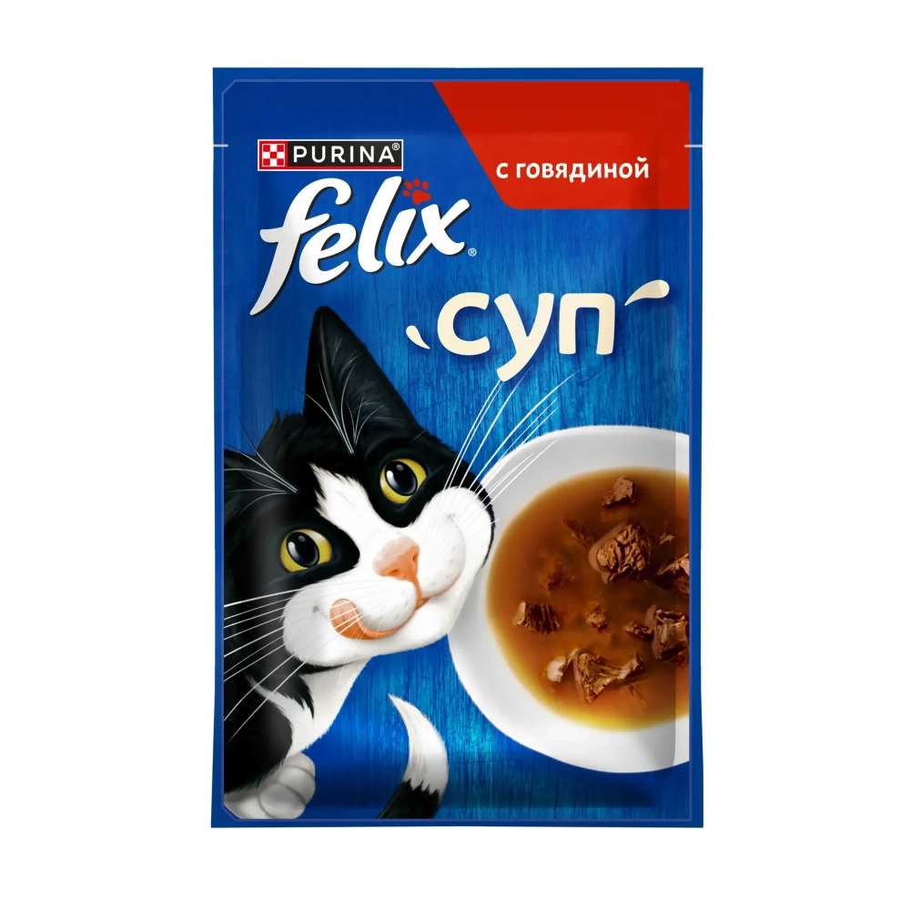 Суп с говядиной, 48г влажный корм для кошек Felix