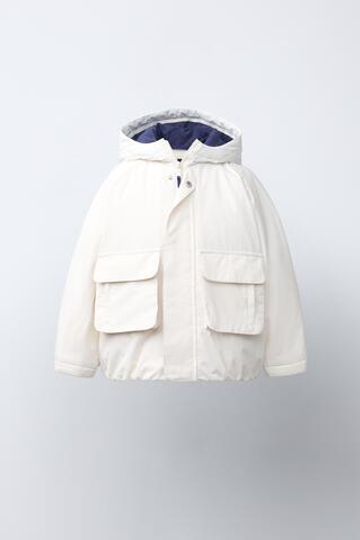 ZARA ПАРКА WATER REPELLENT С КОНТРАСТНЫМИ ДЕТАЛЯМИ, БЕЛЫЙ