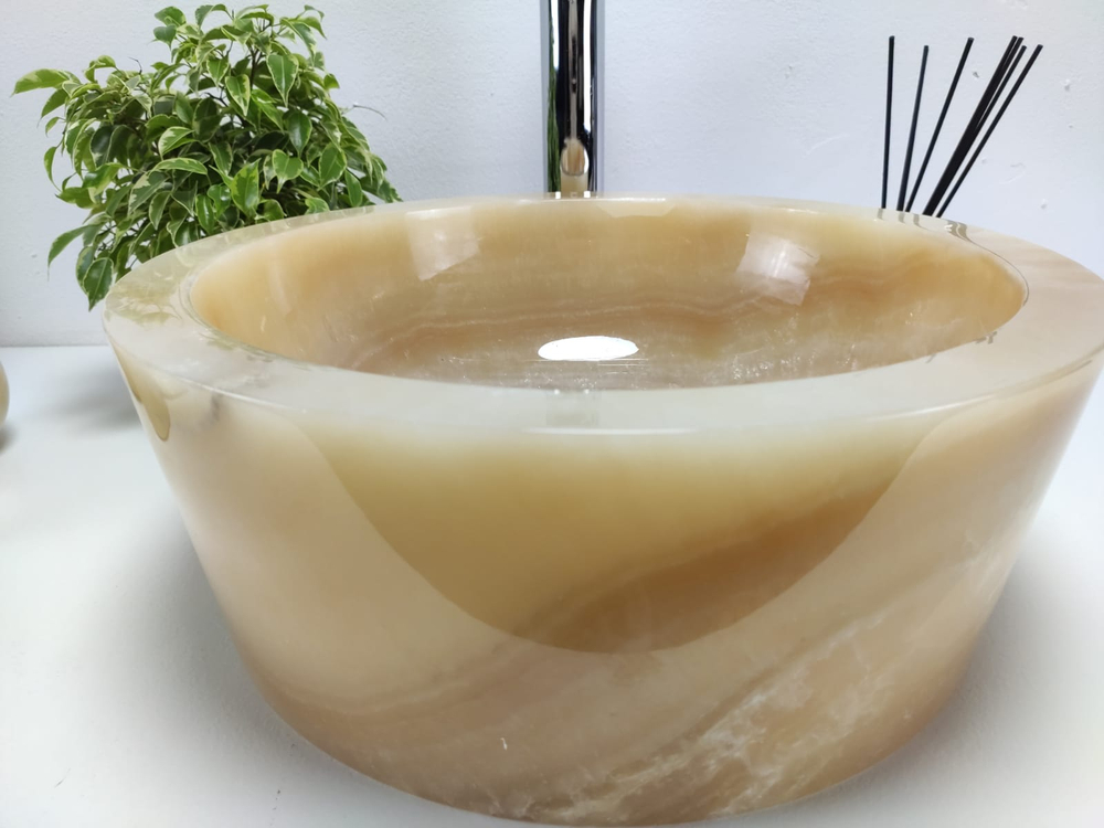 Раковина из оникса Drum Yellow Small DO-60979 40x40x15 из натурального камня