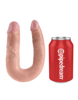 King Cock U-Shaped Medium Double Trouble Flesh - Двусторонний дилдо