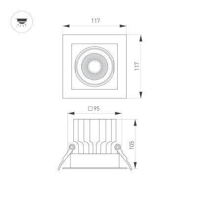 Светильник MS-VORTEX-BUILT-S117x117-20W Warm3000 (WH-WH, 20 deg, 230V) (Arlight, IP20 Металл, 5 лет)